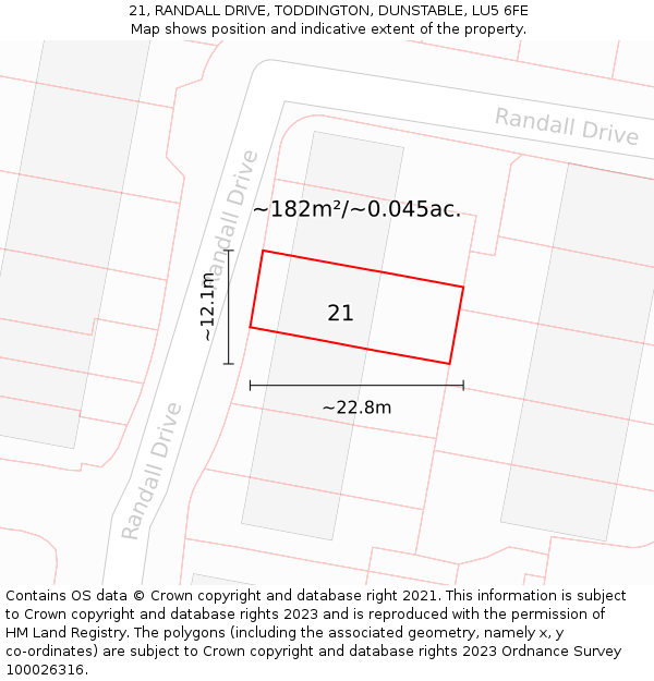 21, RANDALL DRIVE, TODDINGTON, DUNSTABLE, LU5 6FE: Plot and title map