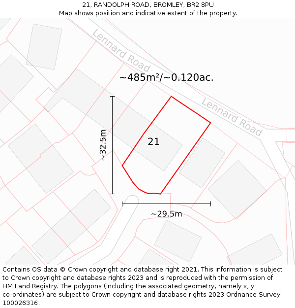21, RANDOLPH ROAD, BROMLEY, BR2 8PU: Plot and title map
