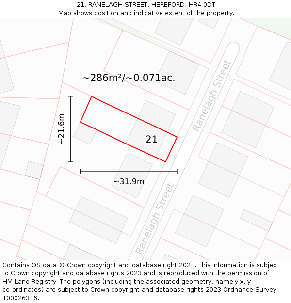 21, RANELAGH STREET, HEREFORD, HR4 0DT: Plot and title map