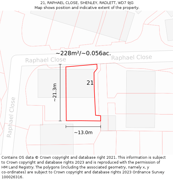 21, RAPHAEL CLOSE, SHENLEY, RADLETT, WD7 9JG: Plot and title map