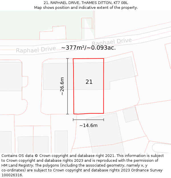21, RAPHAEL DRIVE, THAMES DITTON, KT7 0BL: Plot and title map