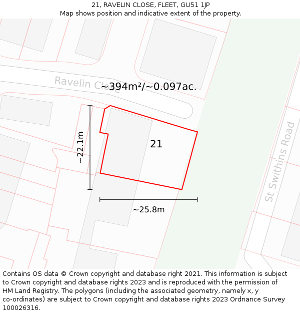 21, RAVELIN CLOSE, FLEET, GU51 1JP: Plot and title map