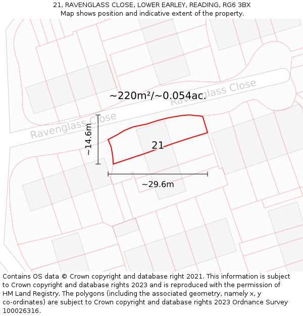 21, RAVENGLASS CLOSE, LOWER EARLEY, READING, RG6 3BX: Plot and title map