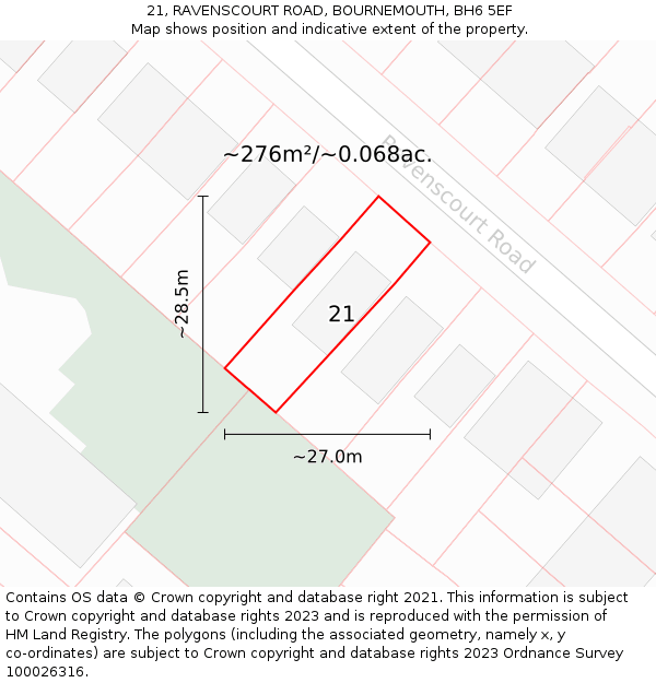 21, RAVENSCOURT ROAD, BOURNEMOUTH, BH6 5EF: Plot and title map