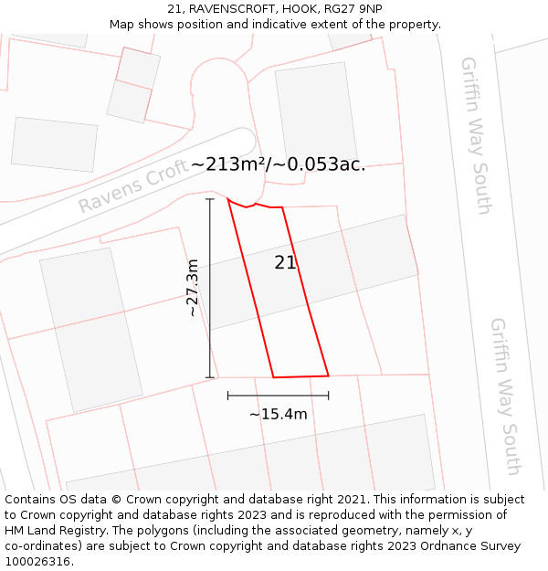 21, RAVENSCROFT, HOOK, RG27 9NP: Plot and title map