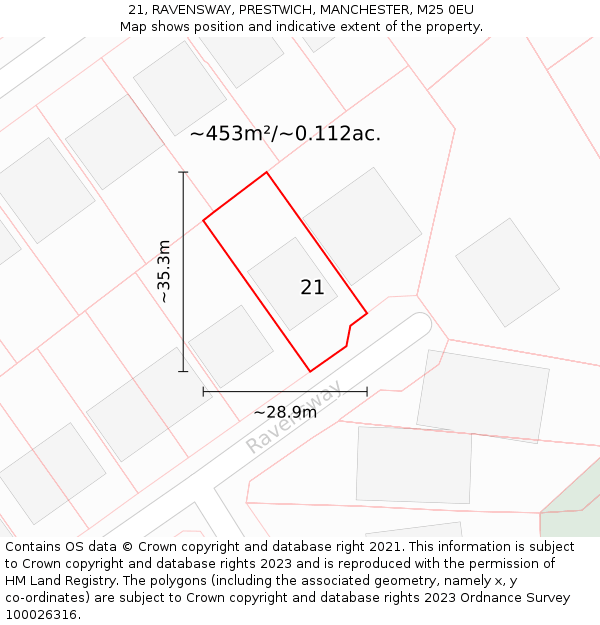 21, RAVENSWAY, PRESTWICH, MANCHESTER, M25 0EU: Plot and title map