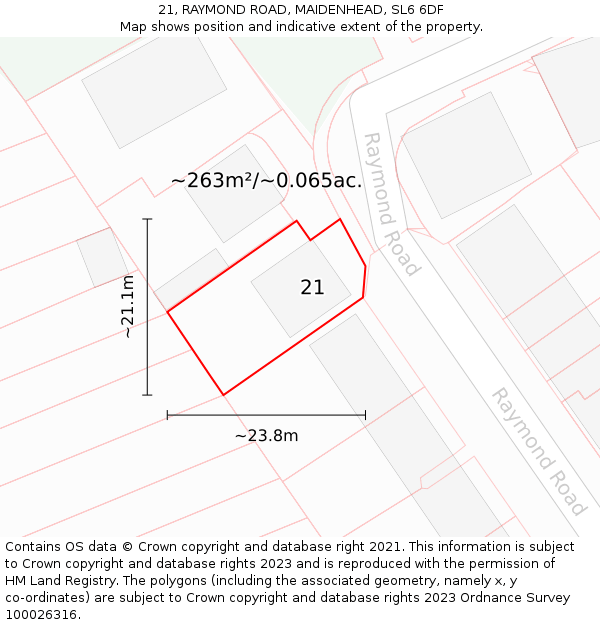 21, RAYMOND ROAD, MAIDENHEAD, SL6 6DF: Plot and title map