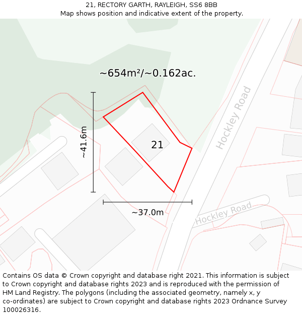 21, RECTORY GARTH, RAYLEIGH, SS6 8BB: Plot and title map