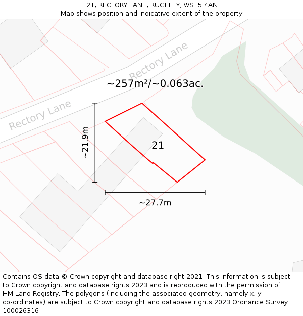 21, RECTORY LANE, RUGELEY, WS15 4AN: Plot and title map
