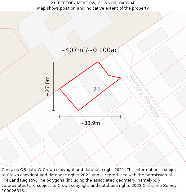21, RECTORY MEADOW, CHINNOR, OX39 4PJ: Plot and title map