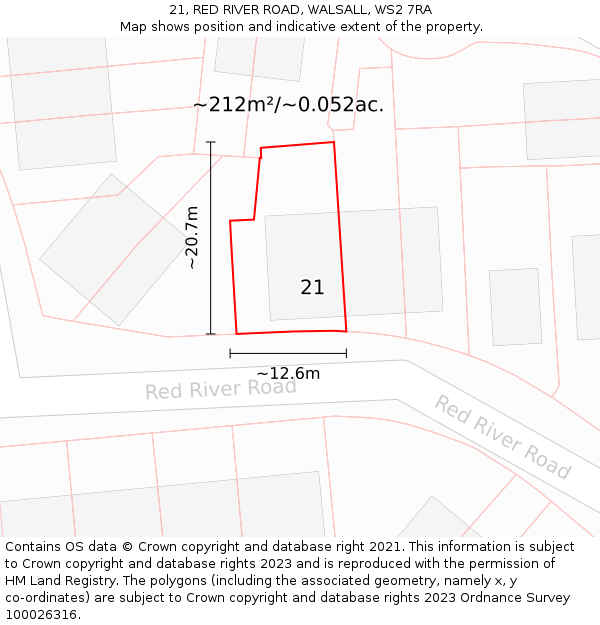 21, RED RIVER ROAD, WALSALL, WS2 7RA: Plot and title map