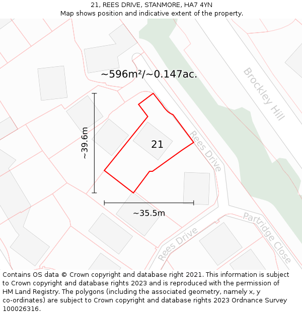 21, REES DRIVE, STANMORE, HA7 4YN: Plot and title map