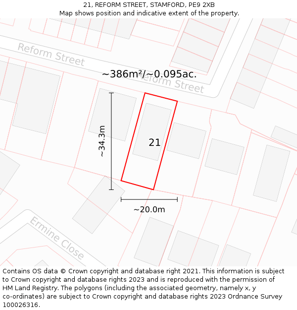 21, REFORM STREET, STAMFORD, PE9 2XB: Plot and title map