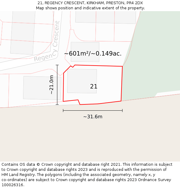 21, REGENCY CRESCENT, KIRKHAM, PRESTON, PR4 2DX: Plot and title map
