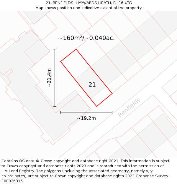 21, RENFIELDS, HAYWARDS HEATH, RH16 4TG: Plot and title map