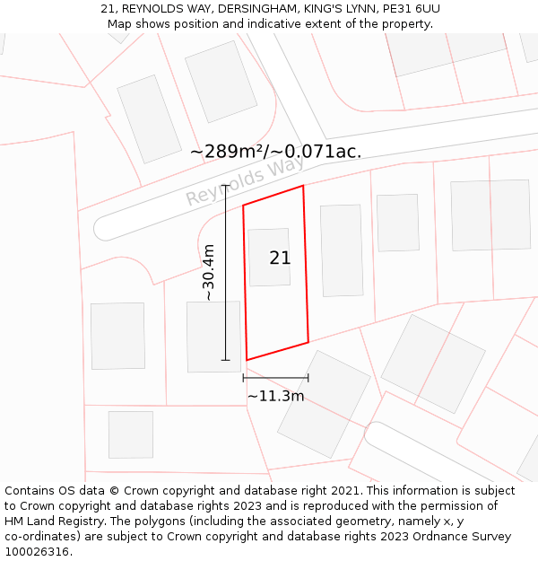 21, REYNOLDS WAY, DERSINGHAM, KING'S LYNN, PE31 6UU: Plot and title map