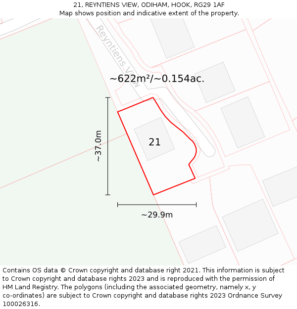 21, REYNTIENS VIEW, ODIHAM, HOOK, RG29 1AF: Plot and title map