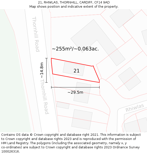 21, RHIWLAS, THORNHILL, CARDIFF, CF14 9AD: Plot and title map