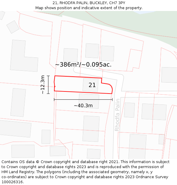 21, RHODFA PALIN, BUCKLEY, CH7 3PY: Plot and title map
