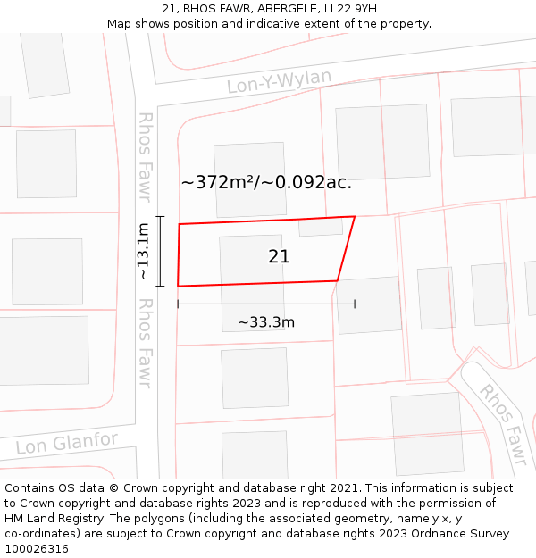 21, RHOS FAWR, ABERGELE, LL22 9YH: Plot and title map