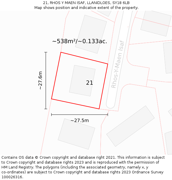 21, RHOS Y MAEN ISAF, LLANIDLOES, SY18 6LB: Plot and title map