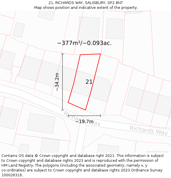 21, RICHARDS WAY, SALISBURY, SP2 8NT: Plot and title map