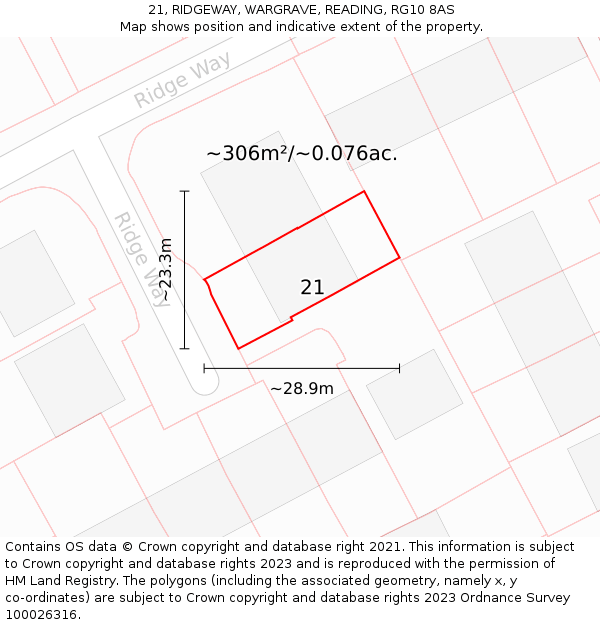 21, RIDGEWAY, WARGRAVE, READING, RG10 8AS: Plot and title map