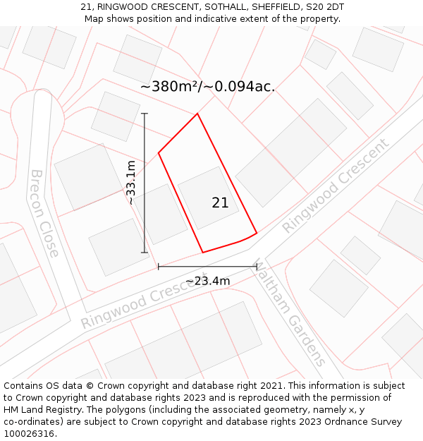 21, RINGWOOD CRESCENT, SOTHALL, SHEFFIELD, S20 2DT: Plot and title map