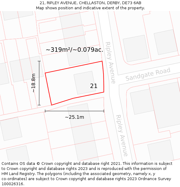 21, RIPLEY AVENUE, CHELLASTON, DERBY, DE73 6AB: Plot and title map
