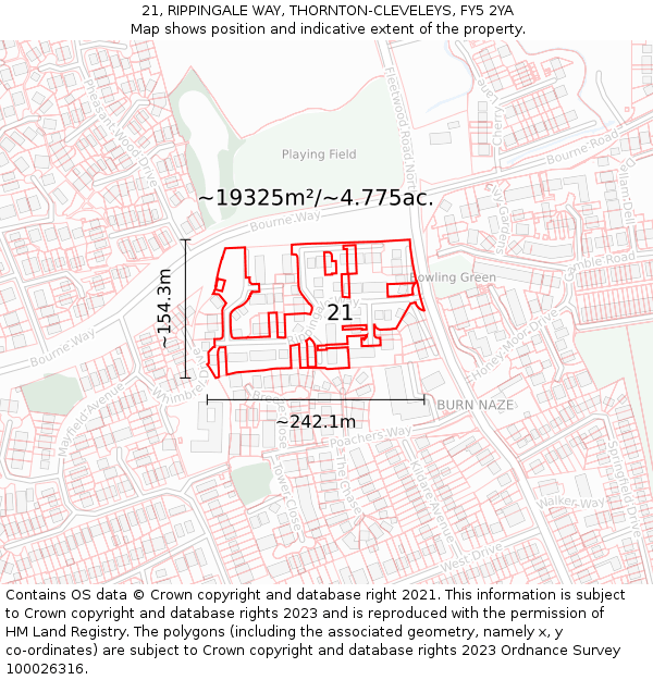 21, RIPPINGALE WAY, THORNTON-CLEVELEYS, FY5 2YA: Plot and title map