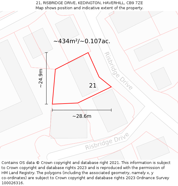 21, RISBRIDGE DRIVE, KEDINGTON, HAVERHILL, CB9 7ZE: Plot and title map