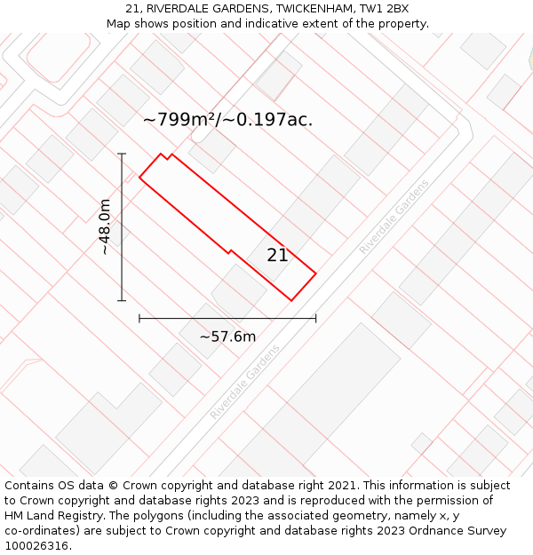 21, RIVERDALE GARDENS, TWICKENHAM, TW1 2BX: Plot and title map