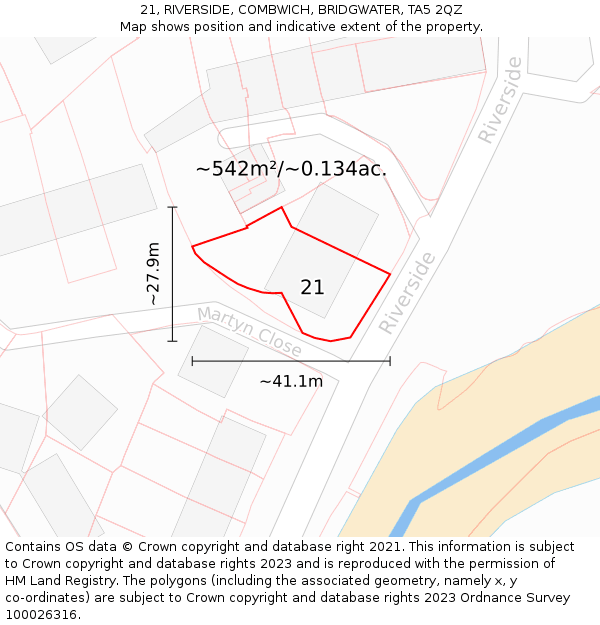 21, RIVERSIDE, COMBWICH, BRIDGWATER, TA5 2QZ: Plot and title map