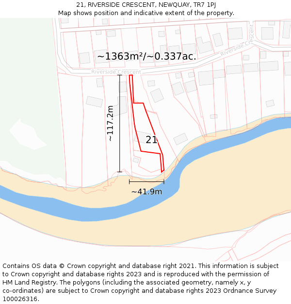 21, RIVERSIDE CRESCENT, NEWQUAY, TR7 1PJ: Plot and title map