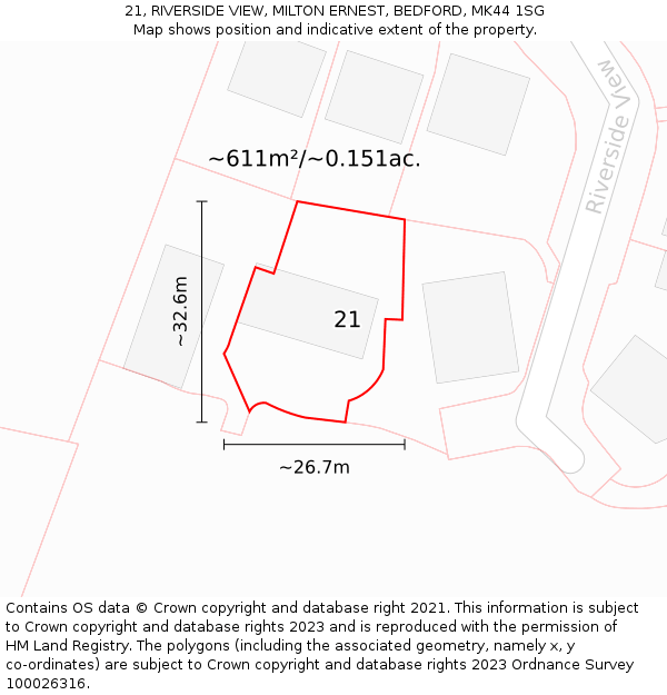 21, RIVERSIDE VIEW, MILTON ERNEST, BEDFORD, MK44 1SG: Plot and title map