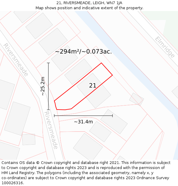 21, RIVERSMEADE, LEIGH, WN7 1JA: Plot and title map