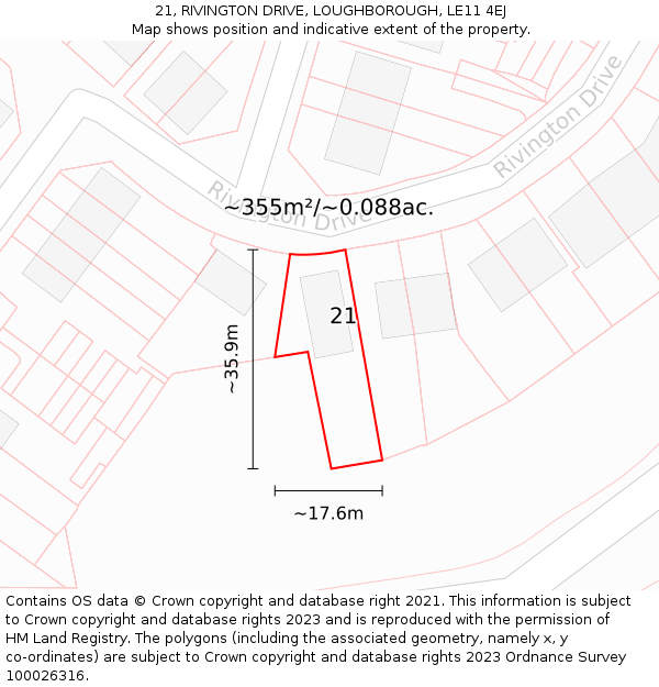 21, RIVINGTON DRIVE, LOUGHBOROUGH, LE11 4EJ: Plot and title map