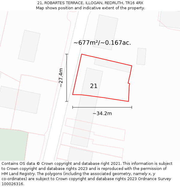 21, ROBARTES TERRACE, ILLOGAN, REDRUTH, TR16 4RX: Plot and title map