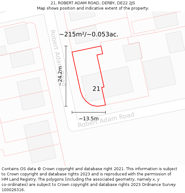 21, ROBERT ADAM ROAD, DERBY, DE22 2JS: Plot and title map