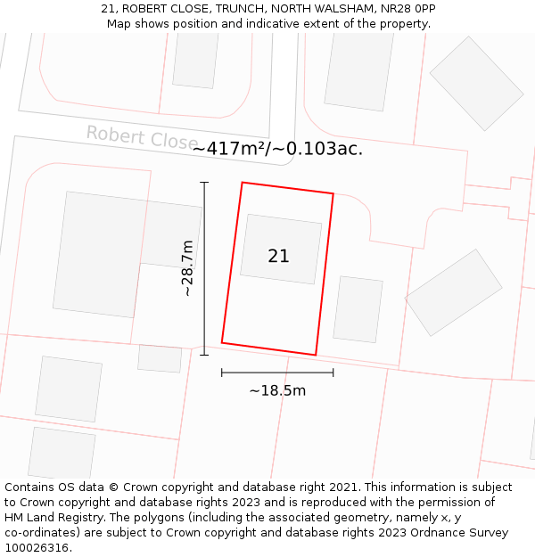 21, ROBERT CLOSE, TRUNCH, NORTH WALSHAM, NR28 0PP: Plot and title map