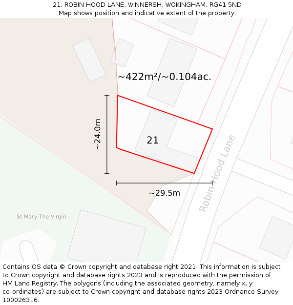 21, ROBIN HOOD LANE, WINNERSH, WOKINGHAM, RG41 5ND: Plot and title map