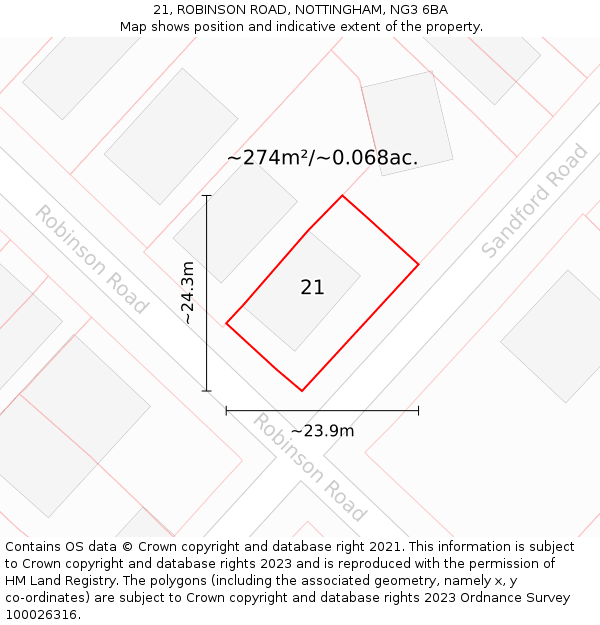 21, ROBINSON ROAD, NOTTINGHAM, NG3 6BA: Plot and title map