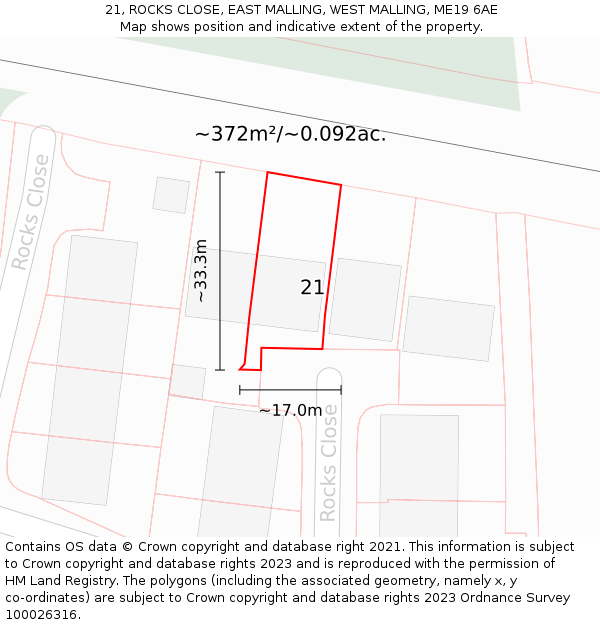21, ROCKS CLOSE, EAST MALLING, WEST MALLING, ME19 6AE: Plot and title map