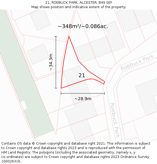 21, ROEBUCK PARK, ALCESTER, B49 5EF: Plot and title map
