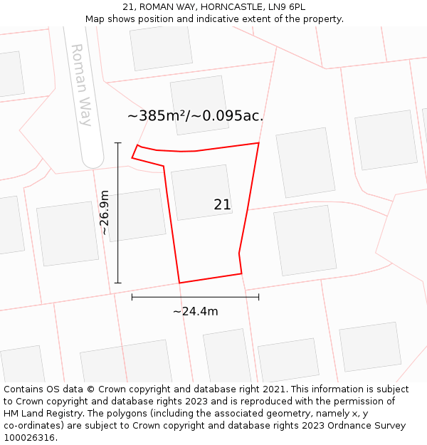 21, ROMAN WAY, HORNCASTLE, LN9 6PL: Plot and title map