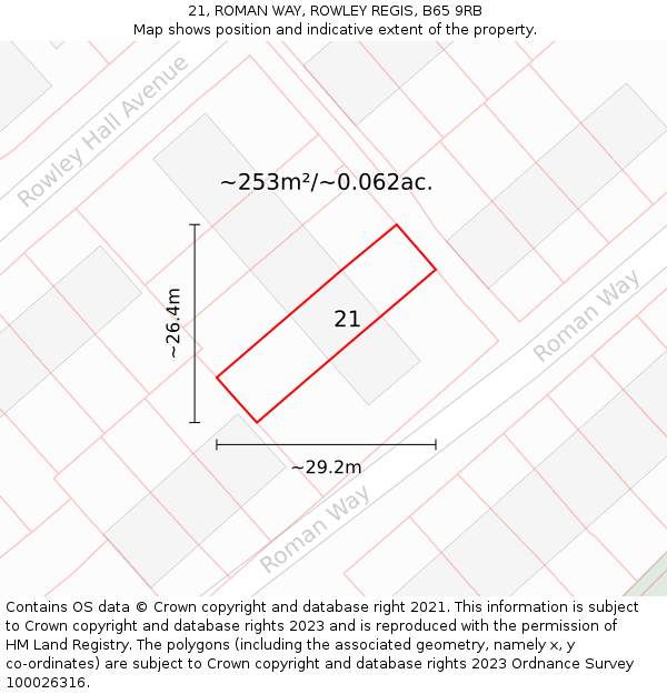 21, ROMAN WAY, ROWLEY REGIS, B65 9RB: Plot and title map
