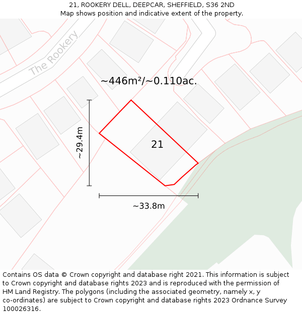 21, ROOKERY DELL, DEEPCAR, SHEFFIELD, S36 2ND: Plot and title map