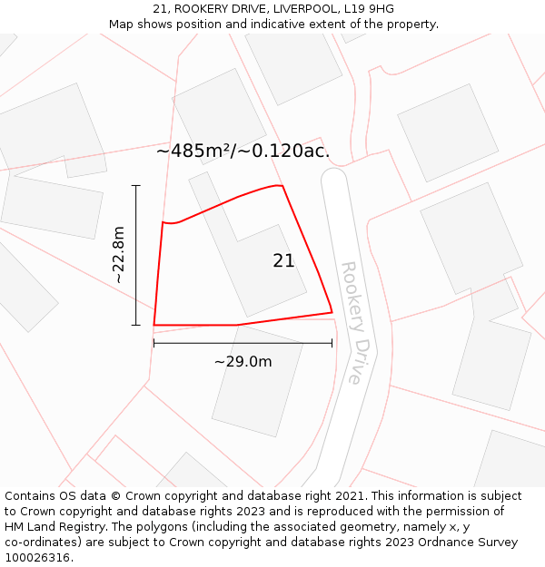 21, ROOKERY DRIVE, LIVERPOOL, L19 9HG: Plot and title map