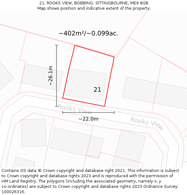 21, ROOKS VIEW, BOBBING, SITTINGBOURNE, ME9 8GB: Plot and title map