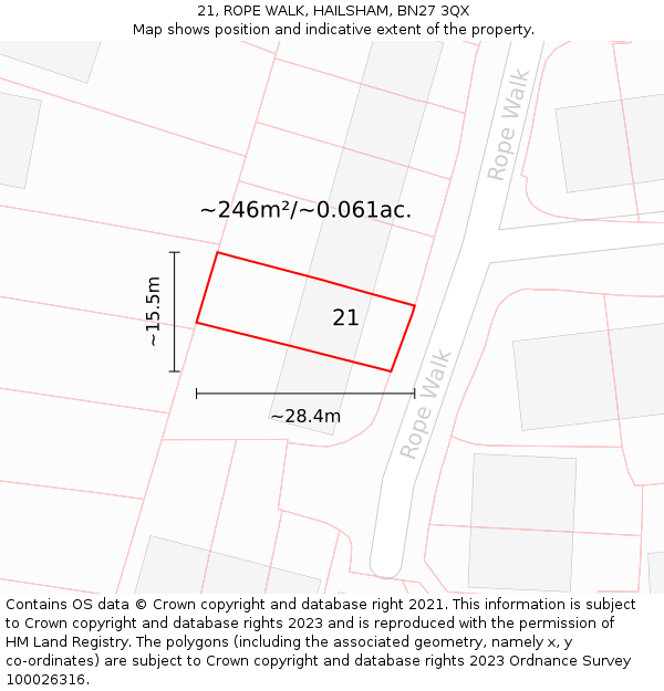 21, ROPE WALK, HAILSHAM, BN27 3QX: Plot and title map